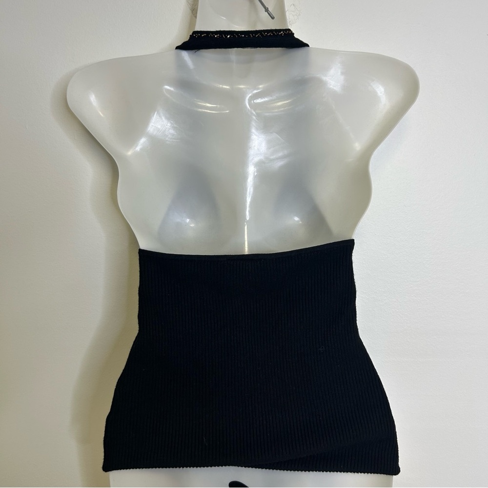 ◾️Vintage Y2K Papaya Halter Neck Embellished Ribbed V Neck Top - Picture 7 of 8